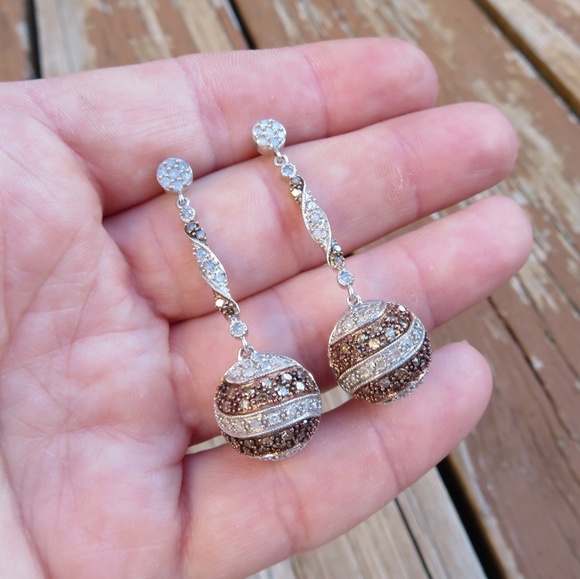 Jewelry - SOLD925 Genuine White & Champagne Diamond Earrings